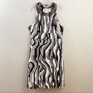 Ann Taylor Factory Linen Blend Animal Pattern Brown Sleeveless Shift Dress